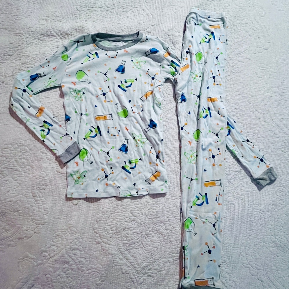 NEW BURTS BEES Sky Blue Scientist Print Pajamas, Kids Size 14